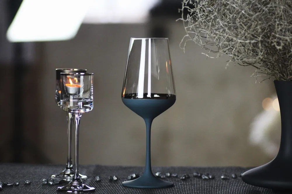Casa Padrino luxury red wine glass set of 6 dark blue / silver Ø 8.5 x H. 24 cm - Handmade and hand painted wine glasses - Hotel & Restaurant Accessories - Luxury Quality Schnäppchen