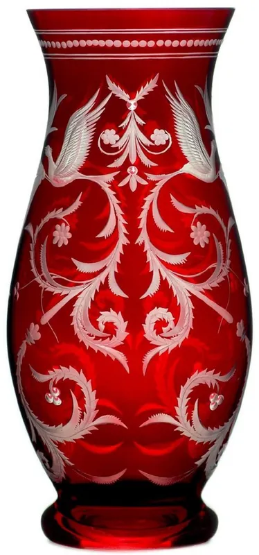 Letzte Chance Casa Padrino luxury deco glass vase red / silver Ø 14 x H. 30 cm - Handmade and hand engraved flower vase - Hotel & Restaurant Accessories - Luxury Quality