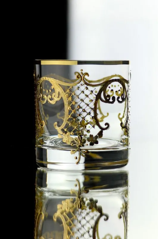 Saisonangebot Casa Padrino luxury baroque whiskey glass set of 6 gold Ø 8 x H. 9 cm - Handmade and hand painted whiskey glasses - Hotel & Restaurant Accessories - Luxury Quality