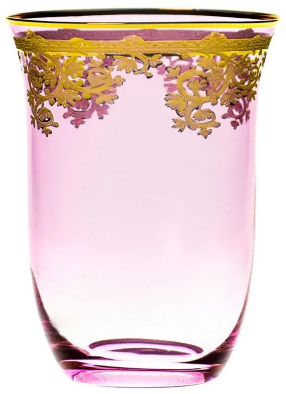 Casa Padrino luxury baroque water glass set of 6 pink / gold Ø 9 x H. 12 cm - Handmade and Hand Painted Water Glasses - Beer Glasses - Wine Glasses - Hotel & Restaurant Accessories - Luxury Quality Kracherpreis