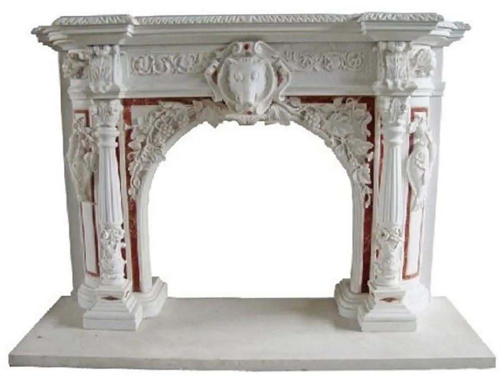 Casa Padrino luxury baroque fireplace surround white / red 180 x 35 x H. 130 cm - Fireplace surround made of high quality marble - Decorative accessories in baroque style - Noble & Magnificent Begrenztes Angebot