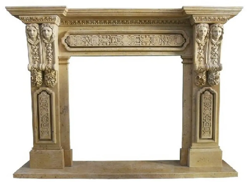 Casa Padrino luxury baroque fireplace surround yellow 200 x 38 x H. 150 cm - Handmade fireplace surround made of high-quality marble - Fireplace decoration accessories - Marble furniture in baroque style Aktuell