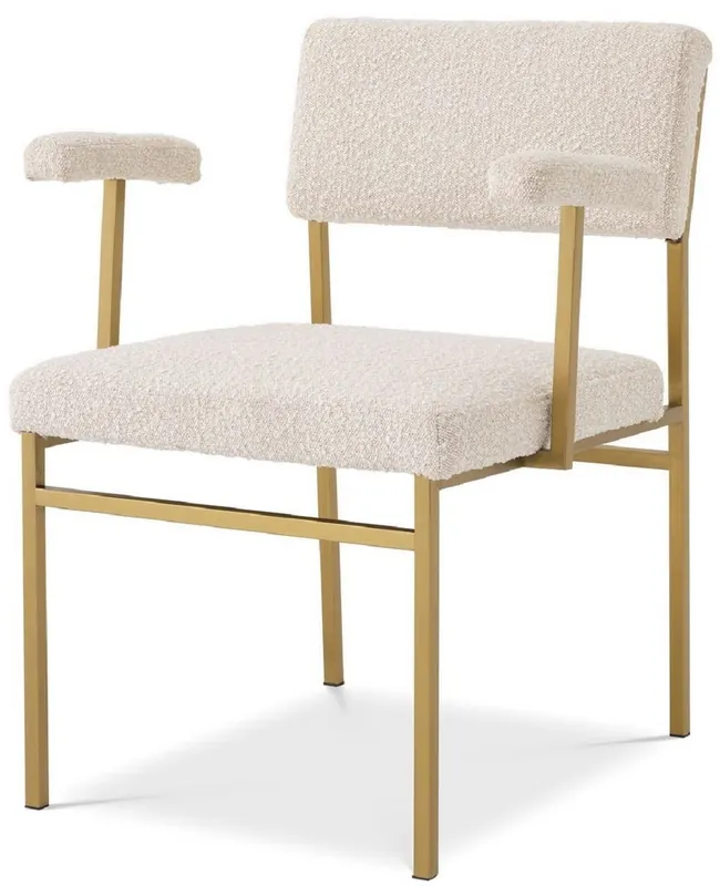 Aktuell Casa Padrino luxury dining chair cream / brass 64 x 67 x H. 84 cm - Noble kitchen chair with armrests - Luxury dining room furniture