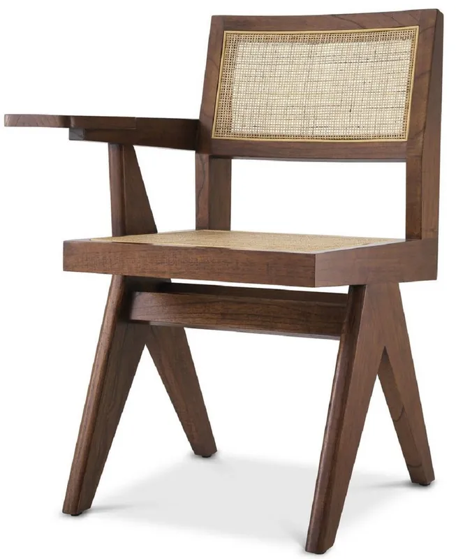 Must-Have Casa Padrino luxury office chair brown / natural 44 x 54 x H. 85.5 cm - Solid wood chair with rattan wickerwork and shelf - Luxury office furniture
