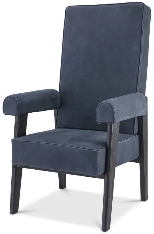 Günstig Casa Padrino luxury genuine leather high back armchair blue / black 70 x 78 x H. 123 cm - Living room armchair with fine buffalo leather - Luxury Furniture