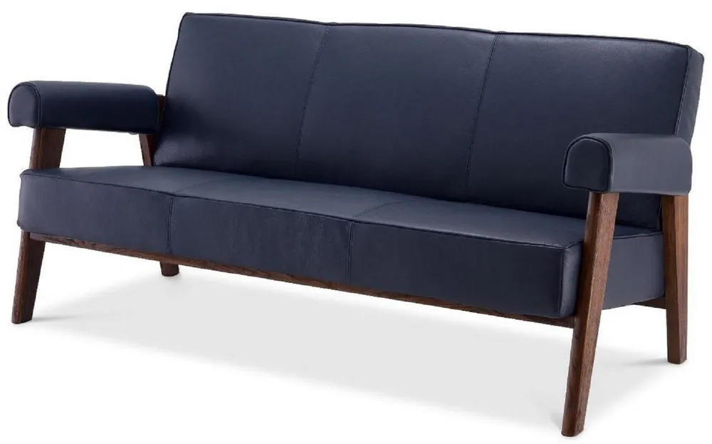 Casa Padrino luxury genuine leather sofa blue / brown 160 x 78 x H. 74 cm - Living room sofa with fine buffalo leather - Living room furniture - Luxury Collection Angebot