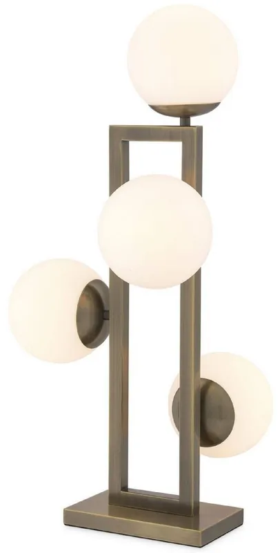 Nur Für Kurze Zeit Casa Padrino luxury table lamp brass / white 35 x 37.5 x H. 65.5 cm - Elegant desk lamp with round glass lampshades - Luxury Lights