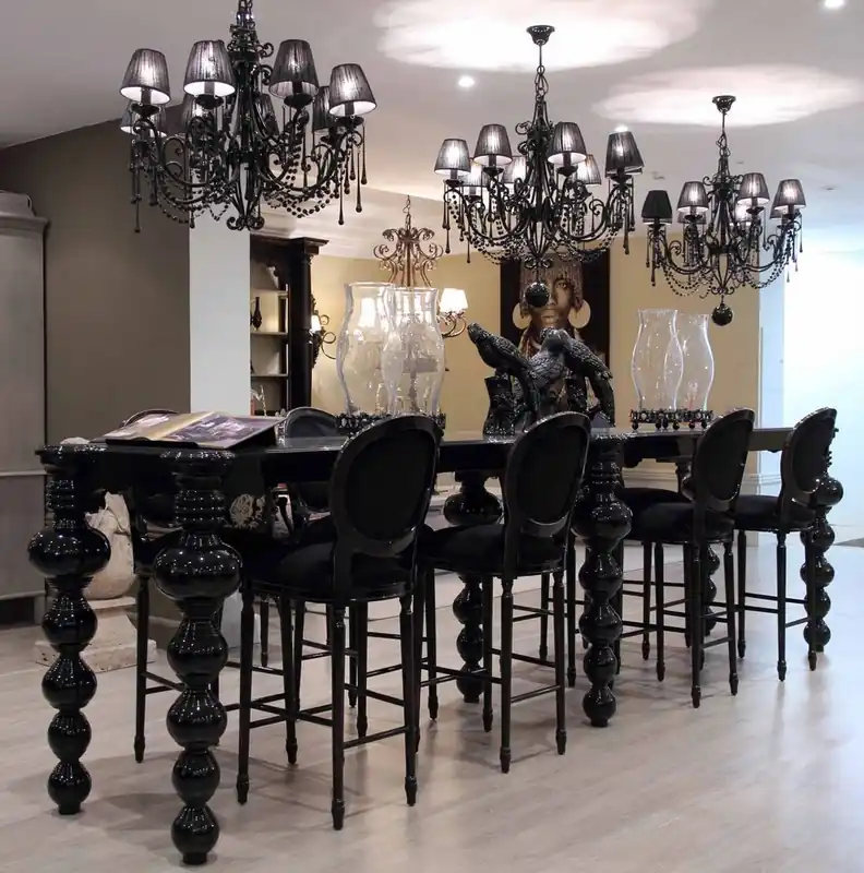 Casa Padrino luxury baroque bar furniture set black - 1 Bar Table & 8 Bar Chairs - Noble bar furniture in baroque style - Hotel Furniture - Luxury Quality Super-Preis