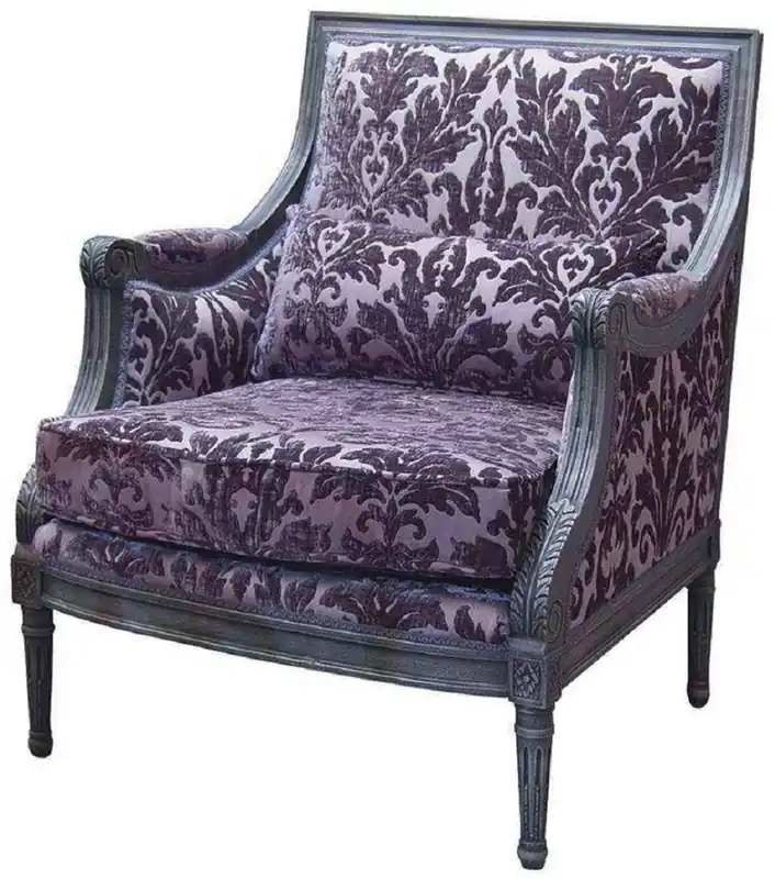Sofort Bestellen Casa Padrino luxury baroque armchair purple / gray 70 x 65 x H. 90 cm - Handmade living room armchair with elegant pattern and decorative pillow - Noble baroque furniture
