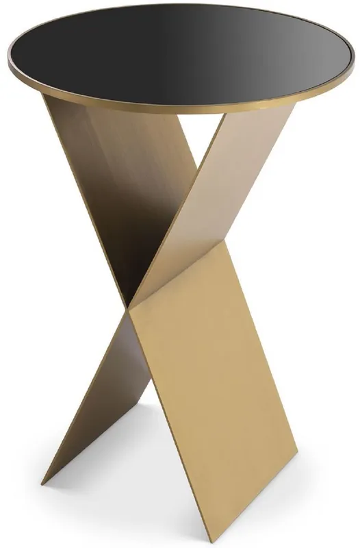 Casa Padrino luxury side table brass / black Ø 50 x H. 70 cm - Round stainless steel table with glass top - Living room furniture - Luxury Collection Neue Ware
