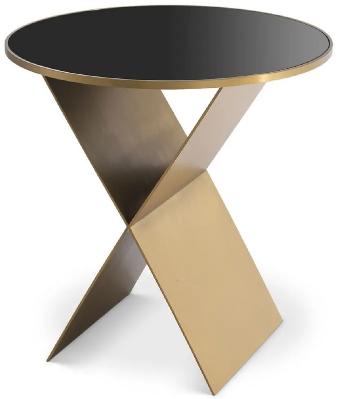 Highlight Casa Padrino luxury side table brass / black Ø 50 x H. 50 cm - Round stainless steel table with glass top - Living room furniture - Luxury Collection
