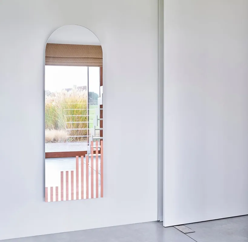 Casa Padrino designer wall mirror light pink stripes 50 x 1 x H. 150 cm - Living room mirror - Bedroom mirror - Wardrobe mirror - Designer Furniture Nur Für Kurze Zeit