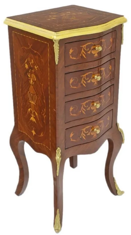 Direktkauf Casa Padrino baroque chest of drawers dark brown / gold 40 x 30 x H. 80 cm - Handcrafted solid wood antique style chest of drawers with 4 drawers - Baroque Furniture