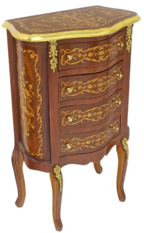Casa Padrino baroque chest of drawers dark brown / gold 50 x 30 x H. 80 cm - Handcrafted solid wood antique style chest of drawers with 4 drawers - Baroque Furniture Finale Aktion