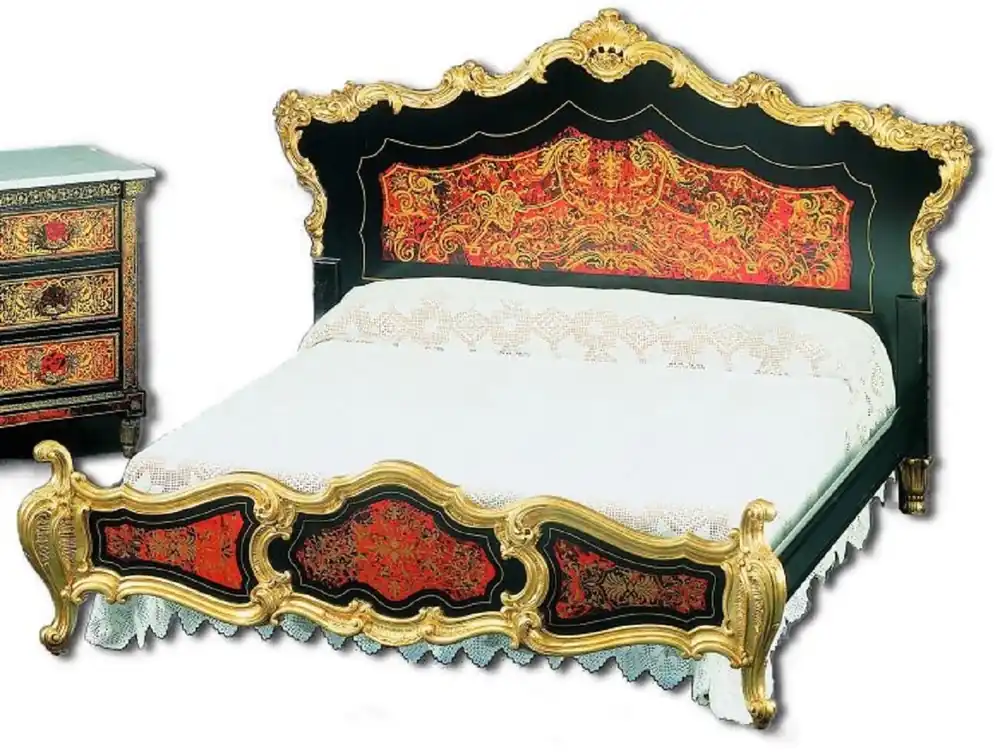 Casa Padrino luxury baroque boulle double bed black / red / gold 225 x 230 x H. 150 cm - Magnificent solid wood bed with headboard - Noble baroque bedroom furniture Geprüft