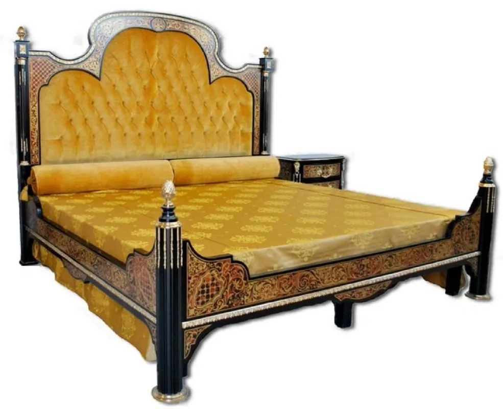 Casa Padrino Luxury Baroque Boulle Double Bed Black / Red / Gold / Silver 211 x 215 x H. 180 cm - Magnificent Solid Wood Bed - Bedroom Furniture - Hotel Furniture - Luxury Quality - Made in Italy Nur Für Kurze Zeit