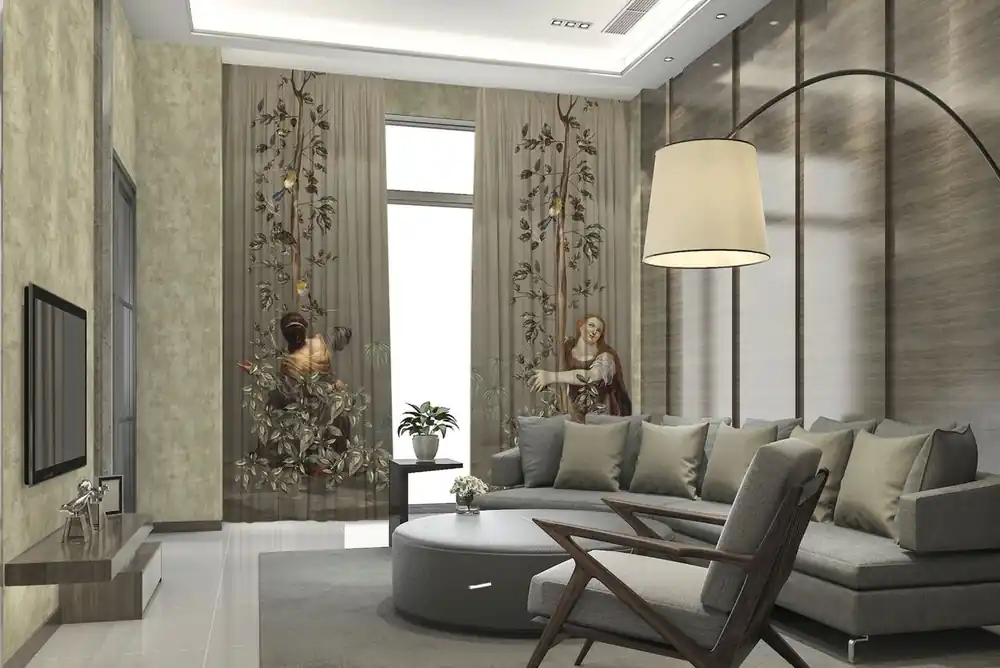 Casa Padrino luxury curtain set women in the garden gray / multicolor 250 x H. 290 cm - Printed linen & velvet curtains - Eyelet curtains - Sliding curtains - Luxury Collection Angebot