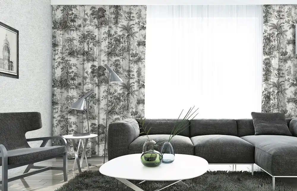 Casa Padrino luxury curtain set jungle white / black 250 x H. 290 cm - Printed linen & velvet curtains - Eyelet curtains - Sliding curtains - Living Room Bedroom Curtains Preis Gesenkt