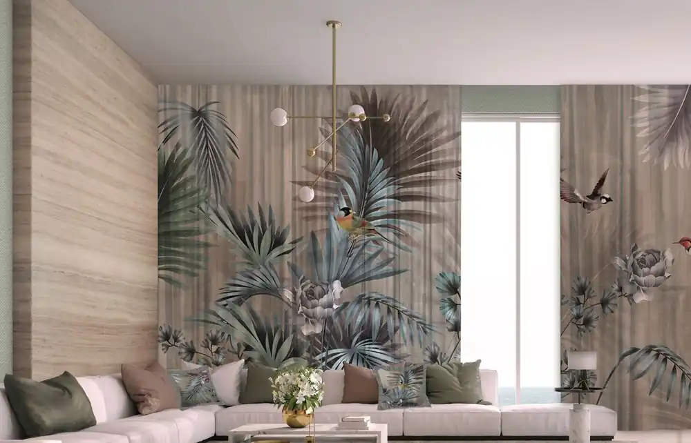 Bestpreis Casa Padrino luxury curtain set plants & birds multicolor 250 x H. 290 cm - Printed linen & velvet curtains - Eyelet curtains - Sliding curtains - Luxury Collection