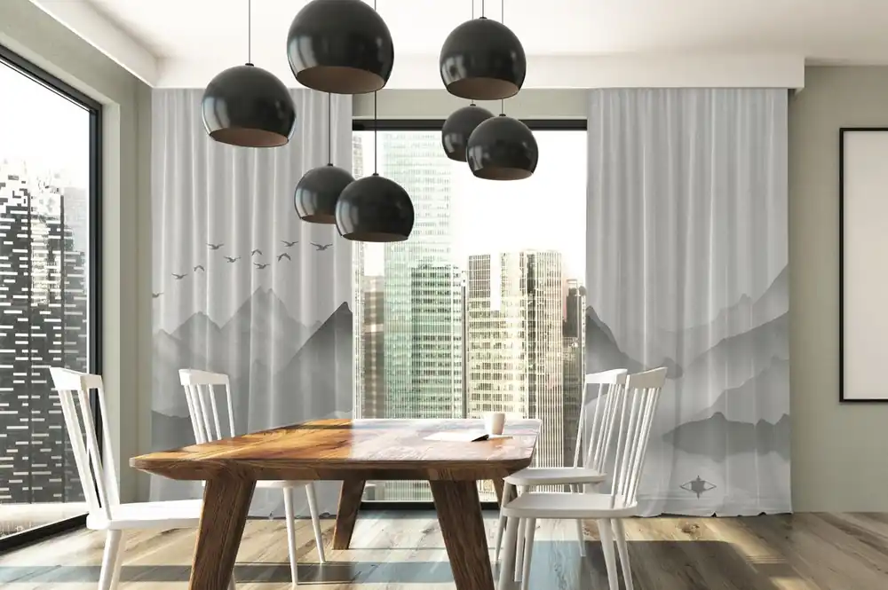Günstig Casa Padrino luxury curtain set mountains with lake gray 250 x H. 290 cm - Printed linen & velvet curtains - Eyelet curtains - Sliding curtains - Noble living room bedroom curtains