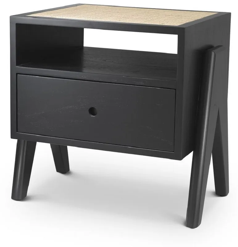 Sofort Bestellen Casa Padrino luxury bedside table black / natural 58 x 45 x H. 55.5 cm - Solid wood side table with rattan weave - Luxury bedroom furniture