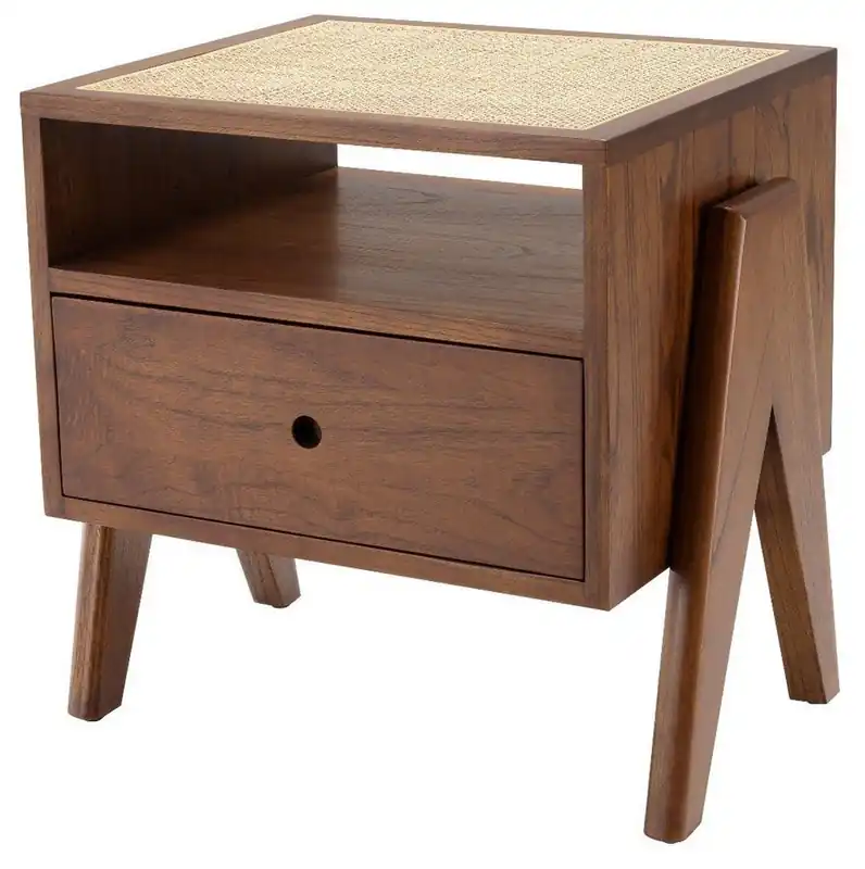 Preiswert Casa Padrino luxury bedside table brown / natural 58 x 45 x H. 55.5 cm - Solid wood side table with rattan weave - Luxury bedroom furniture