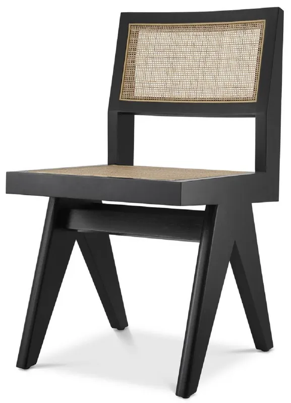 Sale Casa Padrino luxury dining chair black / natural 44 x 54 x H. 85.5 cm - Solid wood chair with rattan - Luxury dining room furniture