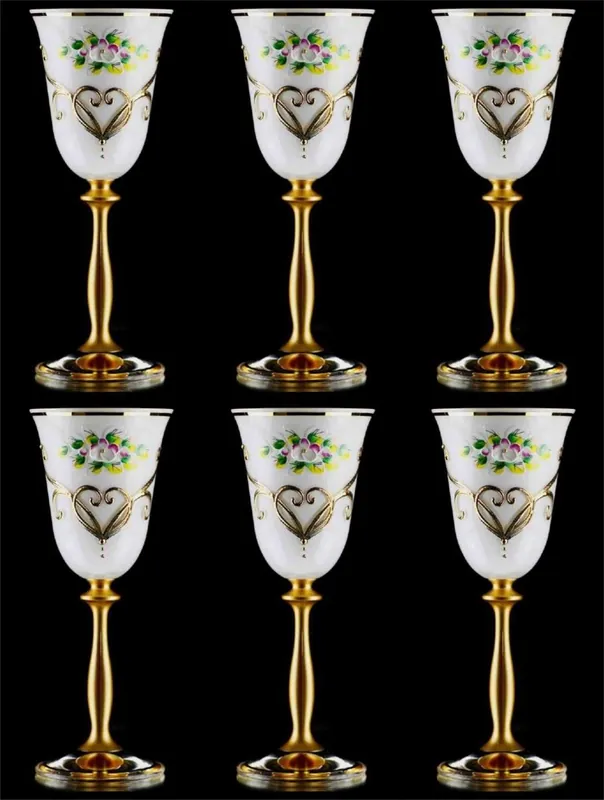 Casa Padrino luxury baroque liqueur glass set of 6 white / multicolor / gold Ø 5.5 x H. 17 cm - Handmade and hand-painted liqueur glasses - Hotel & Restaurant Accessories - Luxury Quality Highlight
