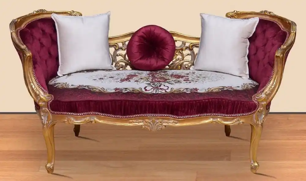 Neu Casa Padrino baroque bench purple / white / gold 150 x 55 x H. 80 cm - Magnificent solid wood bench with noble flower pattern - Furniture in baroque style