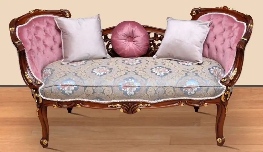 Casa Padrino baroque bench multicolor / pink / brown / gold 150 x 55 x H. 80 cm - Magnificent solid wood bench with noble flower pattern - Furniture in baroque style Must-Have