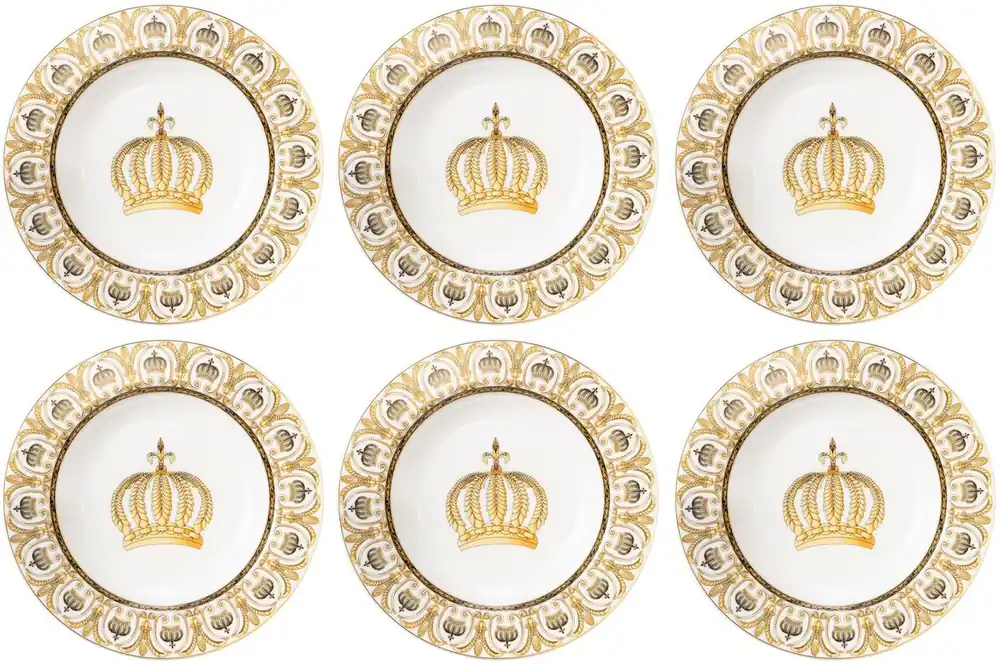 Harald Glööckler Pompöös Porcelain Soup Plate Set with Crown White / Gold Ø 22.3 x H. 3.7 cm - designed by Harald Glööckler Beliebt