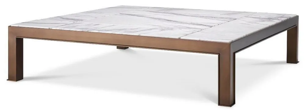 Preiswert Casa Padrino luxury coffee table antique brass / white / purple 119 x 119 x H. 29 cm - Modern stainless steel living room table with marble tops - Living room furniture