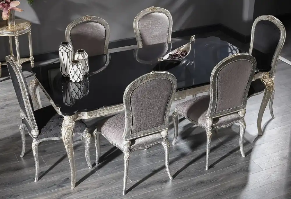 Super-Preis Casa Padrino luxury baroque dining table black / antique silver 222 x 107 x H. 79 cm - Noble solid wood kitchen table - Dining room furniture in baroque style