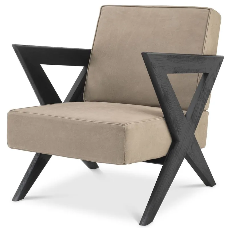 Casa Padrino luxury genuine leather armchair beige / black 63 x 79 x H. 76 cm - Living room armchair with fine buffalo leather - Luxury Furniture Preis Gesenkt