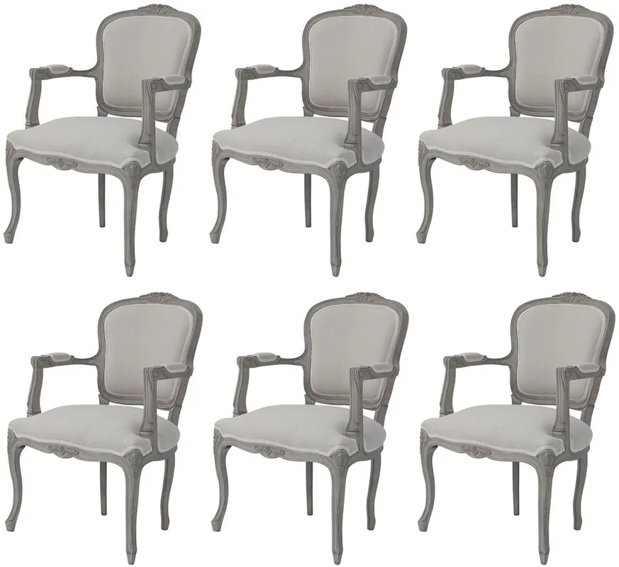 Casa Padrino luxury baroque dining room chair set gray - 6 handmade dining room chairs with armrests in baroque style - Baroque dining room furniture - Luxury Quality Top-Angebot