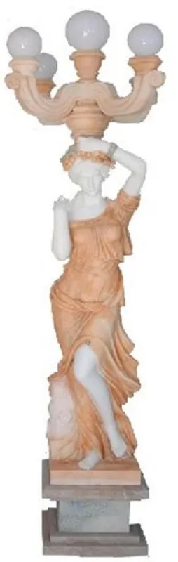 Top-Preis Casa Padrino Luxury Art Nouveau Marble Outdoor Floor Lamp Sculpture Lady Beige / White H. 240 cm - Weatherproof Garden & Terrace Lamp - Baroque & Art Nouveau Decoration Accessories