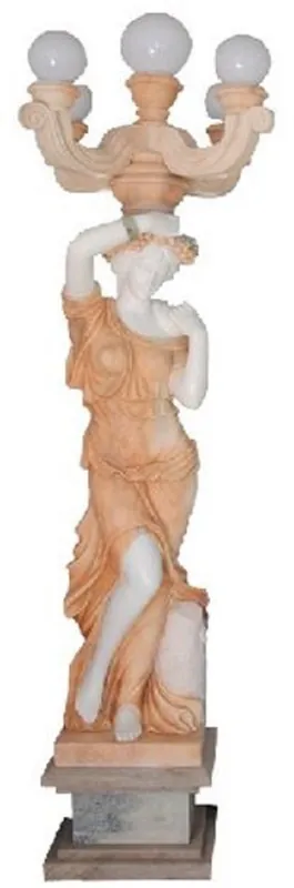 Casa Padrino Luxury Art Nouveau Marble Outdoor Floor Lamp Sculpture Lady White / Beige H. 240 cm - Weatherproof Garden & Terrace Lamp - Baroque & Art Nouveau Decoration Accessories Sichere Zahlung