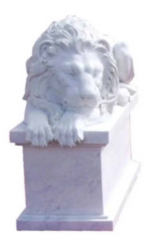 Markenprodukt Casa Padrino luxury Art Nouveau marble sculpture lion looks to the left white 150 cm - Weatherproof garden & terrace decoration figure with base - Magnificent garden & terrace decoration