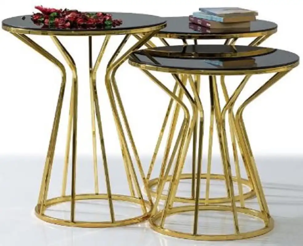 Neue Kollektion Casa Padrino designer side table set gold / gray - 3 Metal tables with glass top - Living room furniture - Luxury Collection
