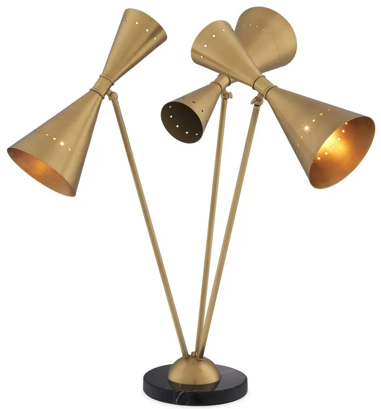 Casa Padrino luxury table lamp antique brass / black 72 x 72 x H. 86 cm - Desk lamp with 3 adjustable metal lampshades and marble base - Luxury Lights Preisreduziert