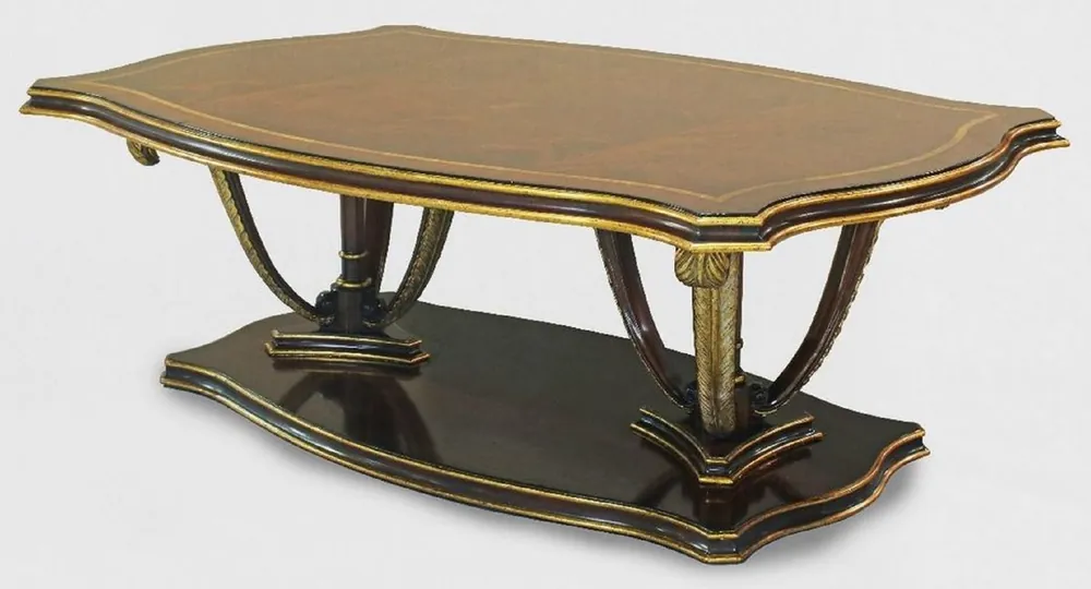 Casa Padrino luxury baroque coffee table brown / gold 130 x 90 x H. 44 cm - Mahogany living room table with decorative hand carved feathers - Noble baroque style living room furniture Direktkauf