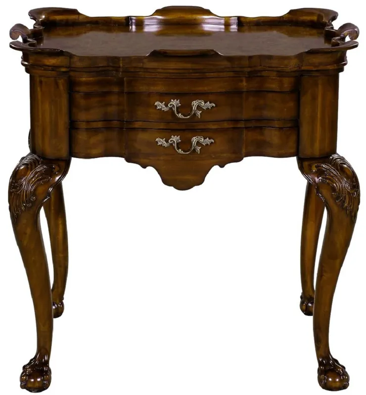Letzte Chance Casa Padrino luxury baroque side table with 2 drawers and removable tray brown 82 x 62 x H. 80 cm - Elegant mahogany tea table - Baroque living room furniture - Luxury Quality
