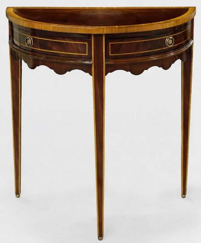 Casa Padrino luxury baroque side table dark brown / light brown 71 x 36 x H. 74 cm - Semicircular mahogany table with 2 drawers - Bedside Table - Baroque Furniture Direkt Vom Hersteller