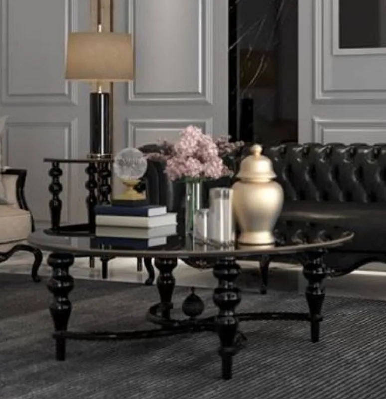 Casa Padrino luxury baroque coffee table black Ø 114 x H. 47 cm - Round solid wood living room table - Noble baroque living room furniture Neuheit