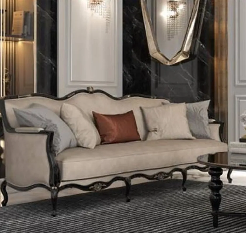 Garantierte Lieferung Casa Padrino luxury baroque living room sofa beige / black 230 x 90 x H. 105 cm - High quality living room furniture in baroque style - Noble & Magnificent