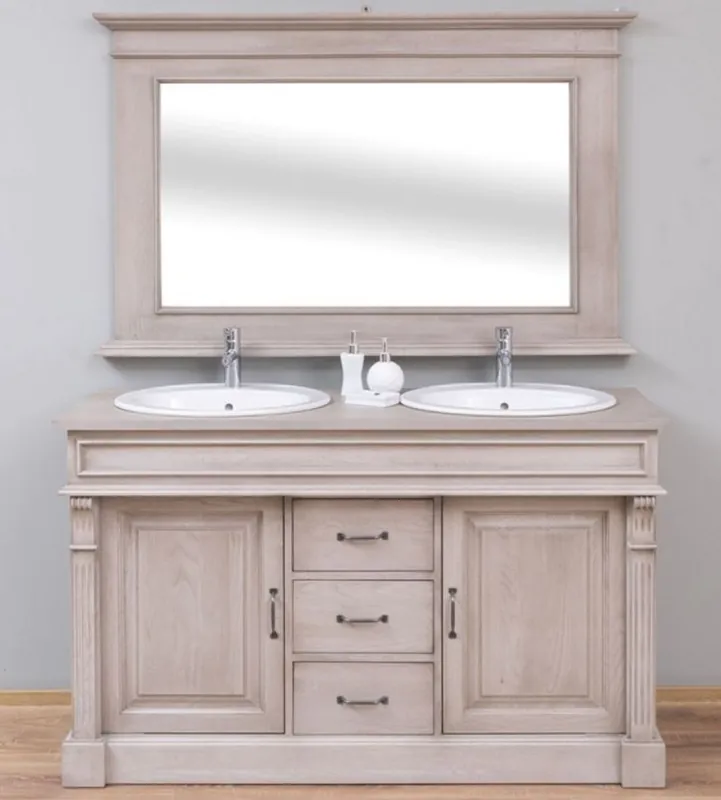 Nur Heute Casa Padrino Country Style Bathroom Set Gray - 1 Double Washstand & 2 Sinks & 2 Taps & 1 Wall Mirror - Solid Wood Bathroom Furniture in Country Style