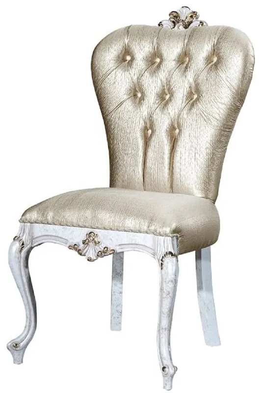 Casa Padrino luxury baroque dining chair gold / antique white / gold - Handcrafted solid wood kitchen chair - Baroque dining room furniture Geprüft