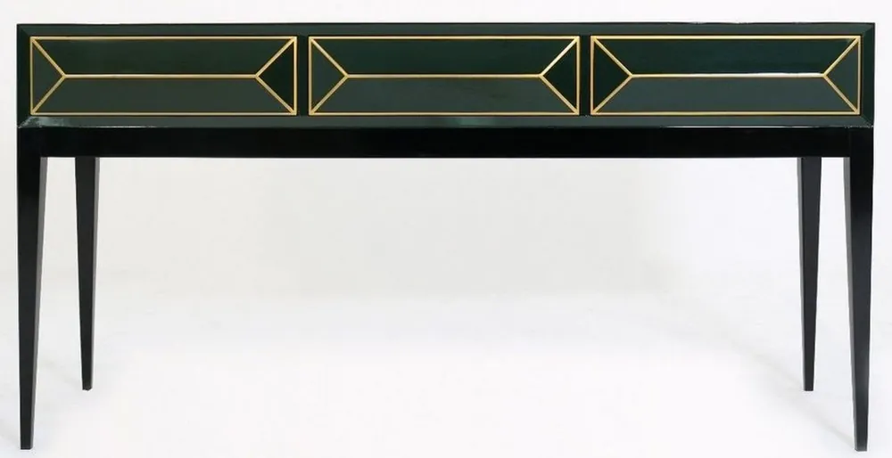 Angebot Casa Padrino luxury Art Deco console nero / verde / oro 180 x 49 x H. 92 cm - Consolle in legno massello con 3 cassetti in ottica 3D - Mobili Art Deco