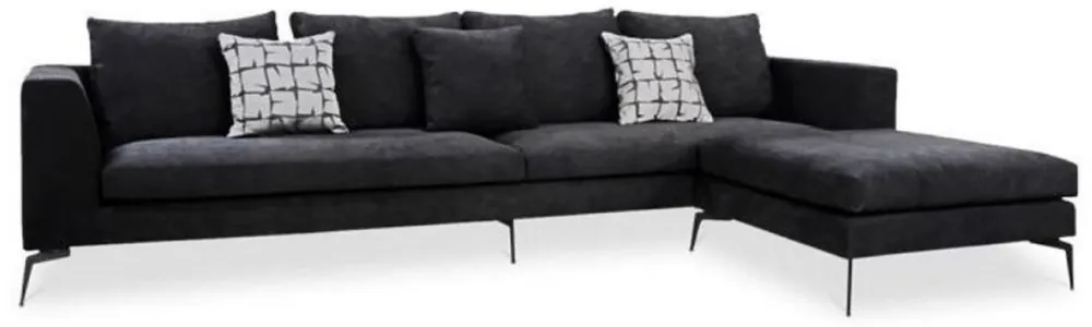 Casa Padrino luxury velvet corner sofa black 320 x 180 x H. 45 cm - Modern living room sofa with adjustable stool - Living room furniture Preiswert