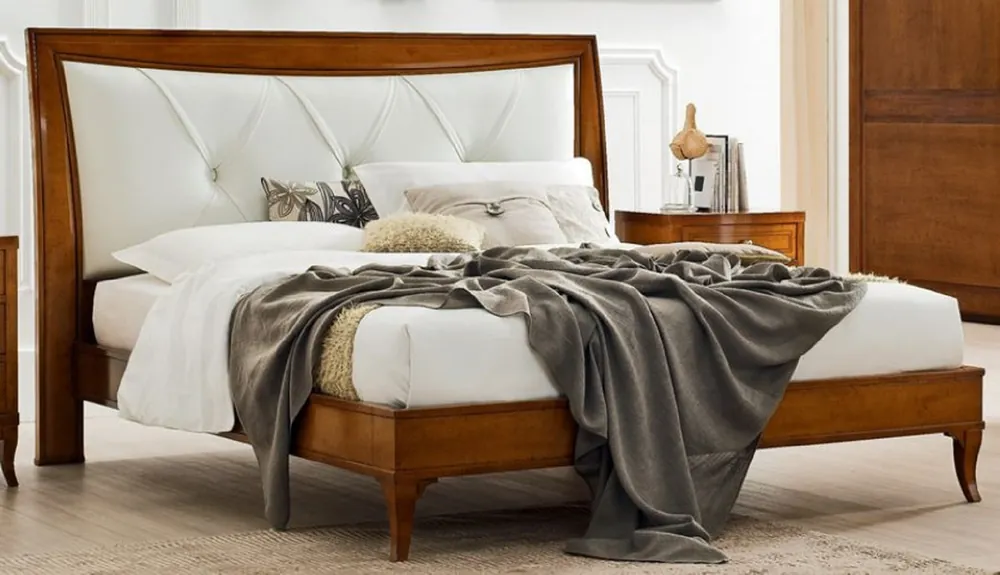 Direktkauf Casa Padrino luxury Biedermeier double bed brown / white 188 x 219 x H. 128 cm - Solid wood bed with genuine headboard - Bedroom Furniture - Luxury Quality